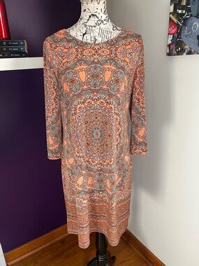 7 for $30 Tacera Orange Paisley Long Sleeve Dress